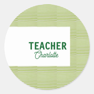 Sticker Rond Lemon green white stripes teacher professor name c
