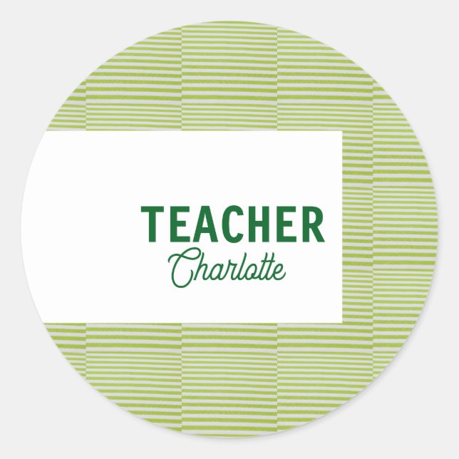 Sticker Rond Lemon green white stripes teacher professor name c (Devant)