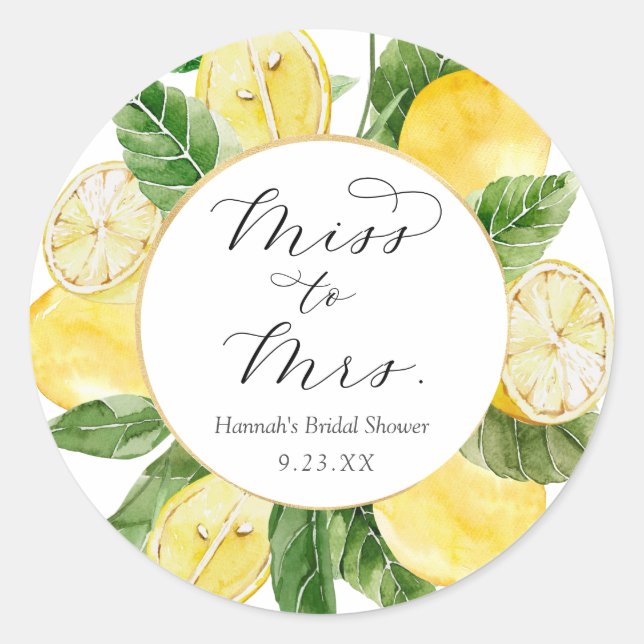 Sticker Rond Lemon Miss to Mrs Bridal Shower (Devant)