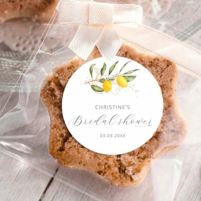 Sticker Rond Lemon Watercolor Citrus Floral Bridal Shower  (Créateur téléchargé)