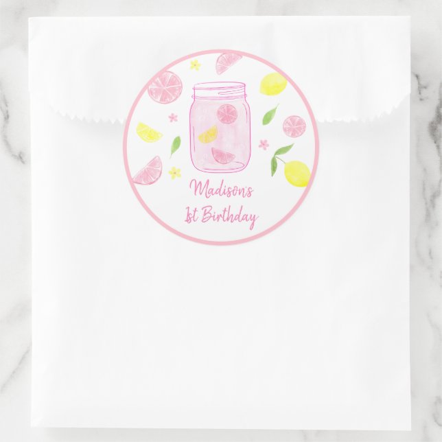 Sticker Rond Lemonade rose Lemon Anniversaire (Sac)