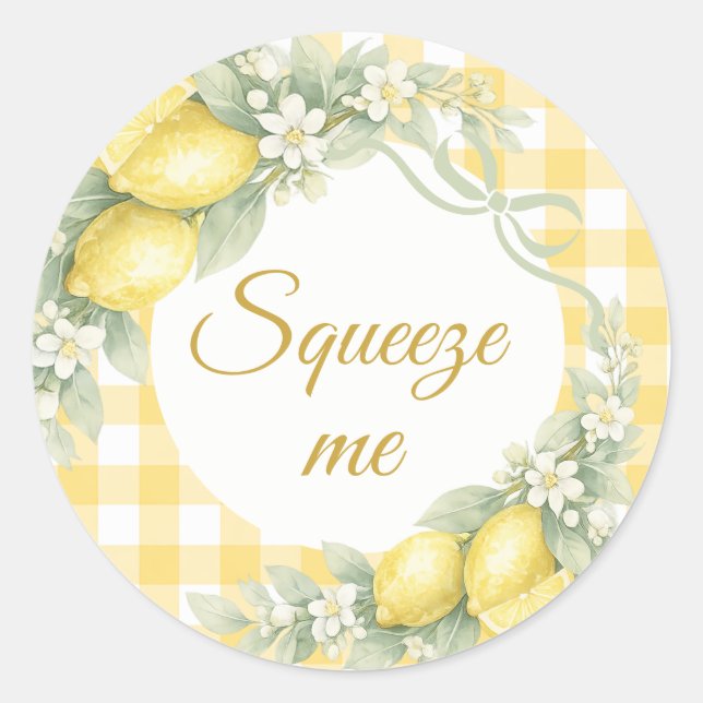 Sticker Rond Lemons gingham squeeze me party favor (Devant)