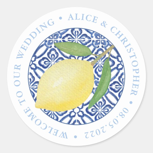 Sticker Rond Lemons Positano Bienvenue À Notre Mariage Hors Vil (Devant)