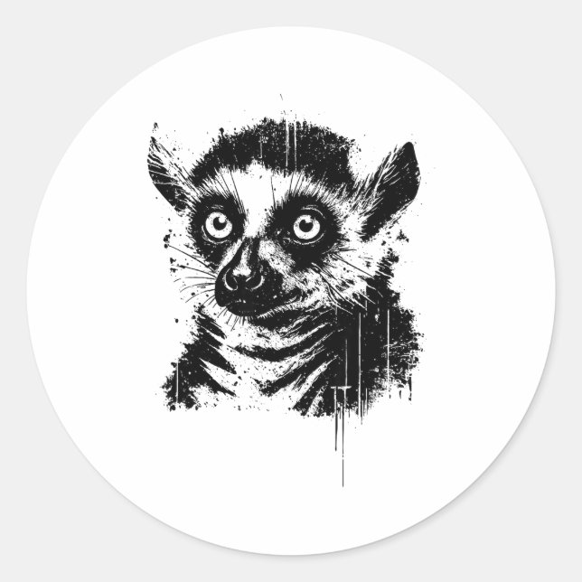 Sticker Rond Lemur Ink Art Jungle Madaga Wildlife Rtrait Nge  (Devant)