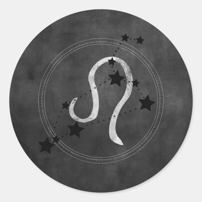 Sticker Rond Leo le Lion noir constellation d'argent zodiac (Devant)