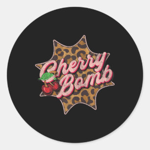 Sticker Rond Leo Look Vintage Rétro Cherry Bomb Tattoo Rockabil