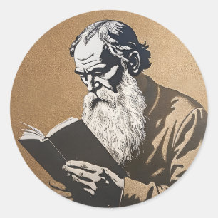 Sticker Rond Leo Tolstoï Portrait - Illustration Or
