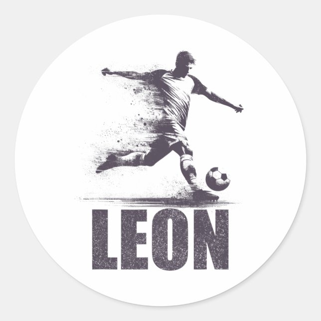 Sticker Rond Leon Soccer Boys Personalized First Name Leon  (Devant)