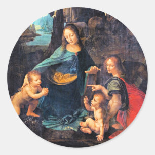 Sticker Rond Léonard de Vinci - La Vierge des Rochers,