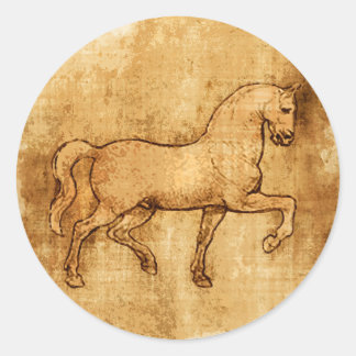 Sticker Rond Leonardo Da Vinci Horse Art