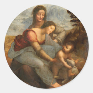 Sticker Rond Leonardo Vinci - La Vierge et l'Enfant avec Sainte