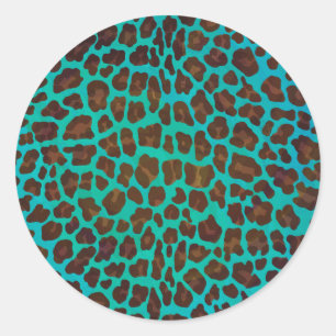 Sticker Rond Léopard Brown et Turquoise