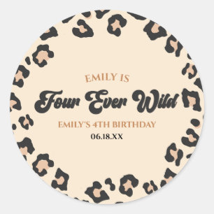 Sticker Rond Leopard Cheetah Four Ever Wild 4ème anniversaire