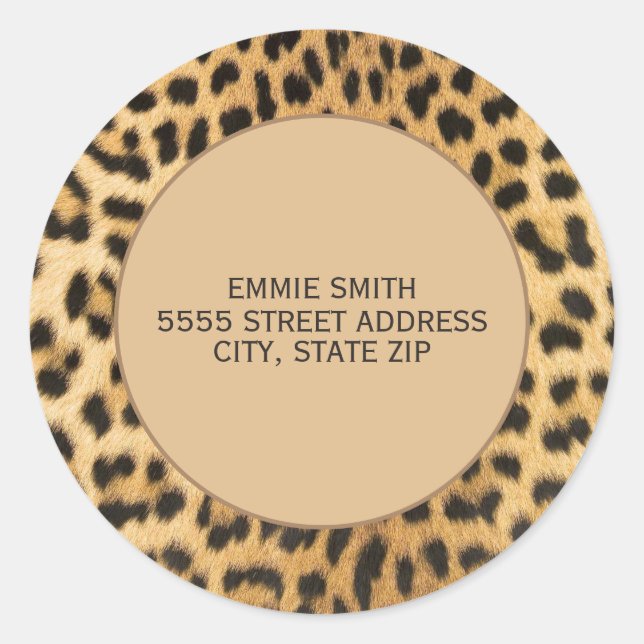 Sticker Rond Leopard Cheetah Imprimer Brown Black Adresse de re (Devant)
