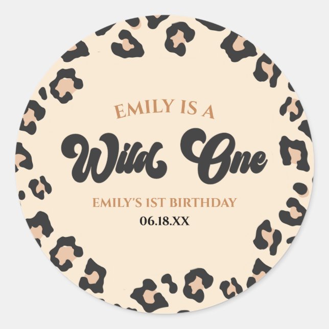 Sticker Rond Leopard Cheetah Imprimer Wild Un 1er anniversaire  (Devant)