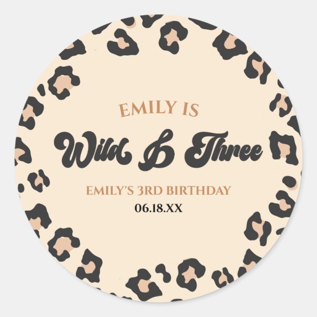 Sticker Rond Leopard Cheetah Wild & Three 3e fête d'anniversair (Devant)