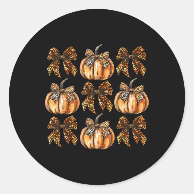 Sticker Rond Leopard Coquette Bow Citrouille Thanksgiving Autom (Devant)