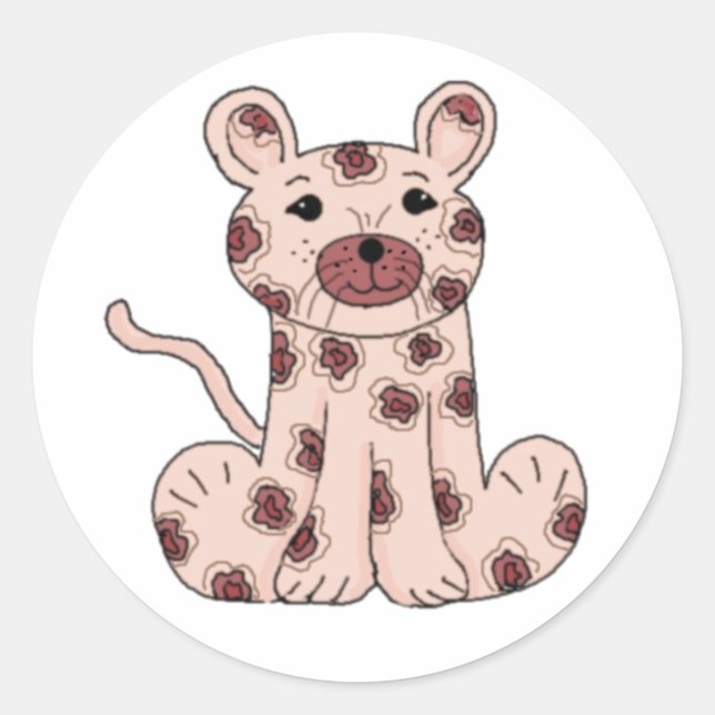 Sticker Rond Léopard de dessin animé rose (Devant)