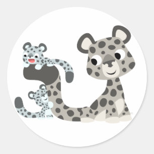 Sticker Rond Léopard de neige de bande dessinée et autocollan