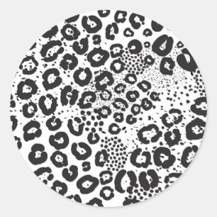 Sticker Rond Léopard de neige noir blanc Poster de animal Cheet