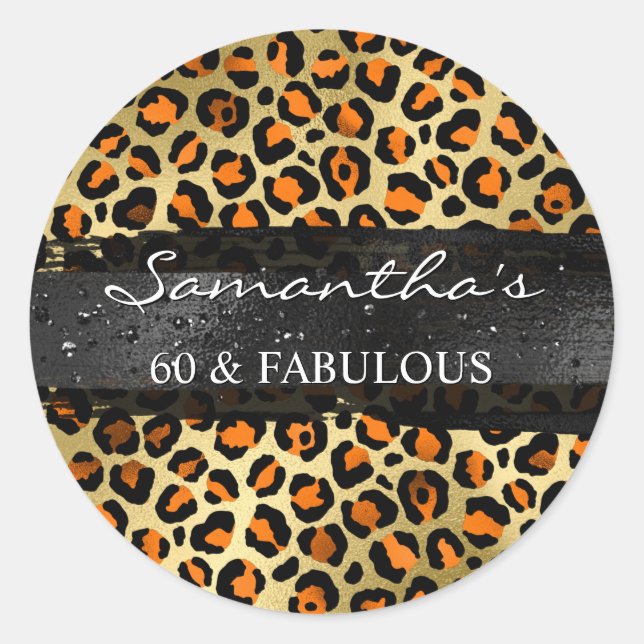 Sticker Rond Léopard de papier d'aluminium orange et or 60 & Fa (Devant)
