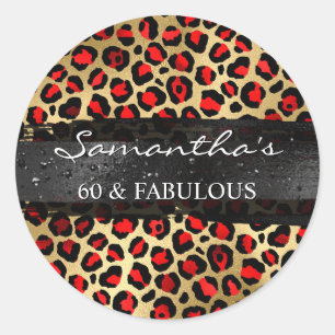 Sticker Rond Léopard en feuille d'or rouge et or 60 et fabuleux