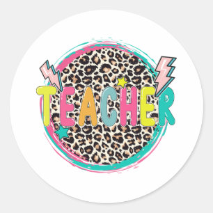 Sticker Rond Leopard Enseignant Heureux Premier Jour De L'Ensei