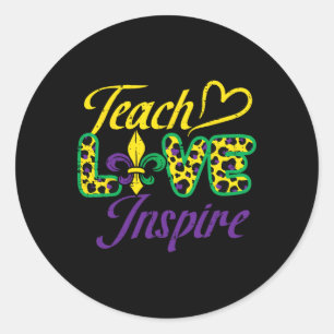 Sticker Rond Leopard Enseigner l'Amour Inspirer Mardi Gras Ense