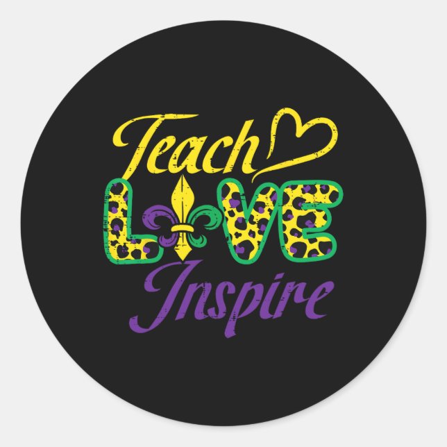 Sticker Rond Leopard Enseigner l'Amour Inspirer Mardi Gras Ense (Devant)