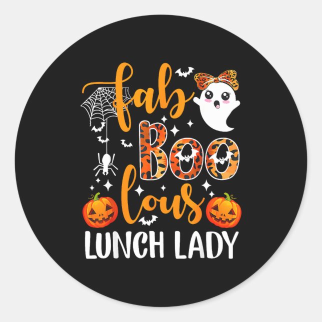 Sticker Rond Leopard Fab Boo Lous Lunch Lady Matching Group Tee (Devant)