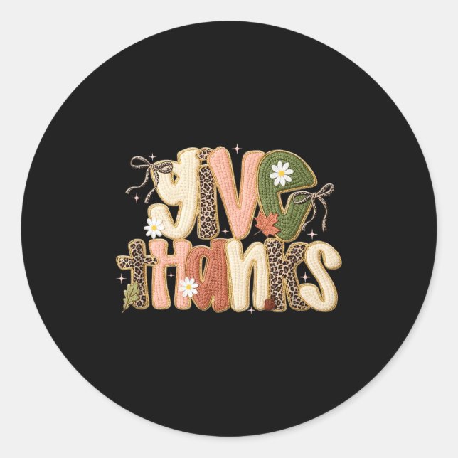 Sticker Rond Leopard Fall Give Thanks Coquette Latch Hook Yarn  (Devant)