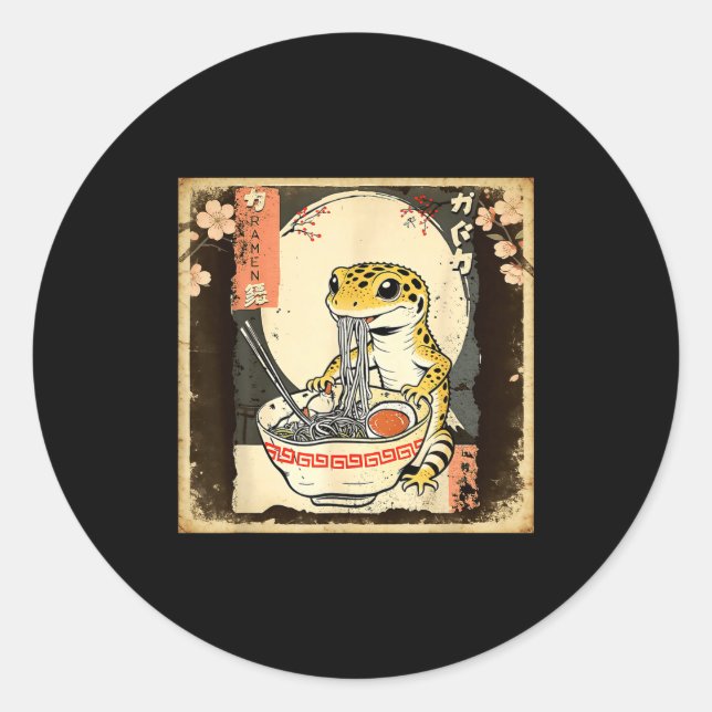 Sticker Rond Leopard Gecko Lizard Ramen Crested Gecko Japanese  (Devant)