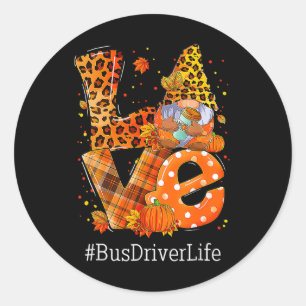 Sticker Rond Leopard LOVE Gnome Automne Citrouille Autobus Vie