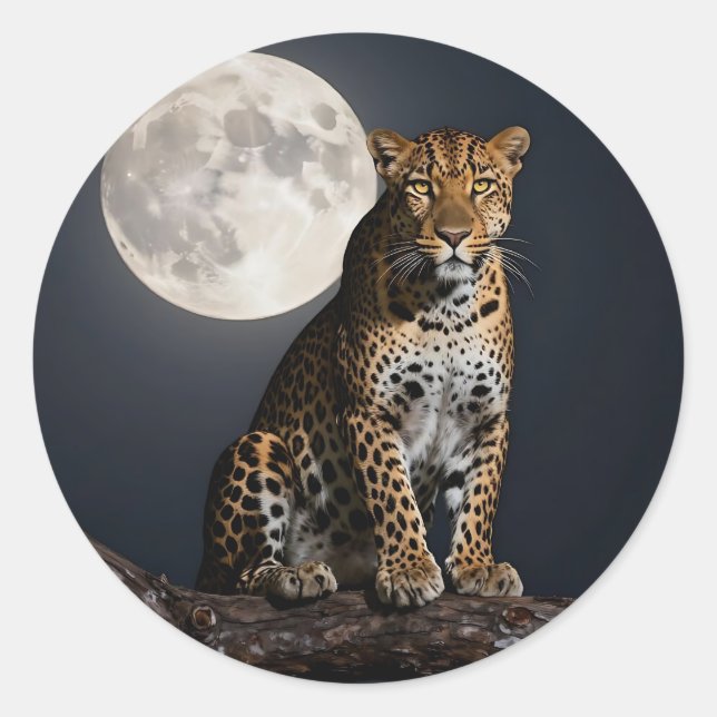 Sticker Rond Léopard majestueux et pleine lune   (Devant)