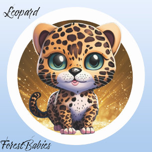 Sticker Rond Leopard 🐆 mignon Kitten sauvage Safari animal Gra