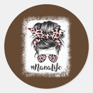 Sticker Rond Leopard Nana Life mignonne Messy Bun Girl Mother's