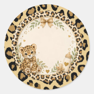 Sticker Rond Léopard pour une baby shower