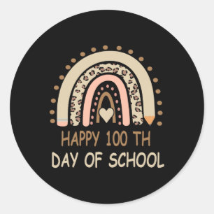 Sticker Rond Leopard Rainbow Happy 100th Day School Cute 100 Da