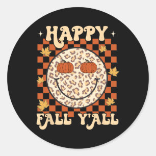 Sticker Rond Leopard Smile Face Happy Fall Y'all Retro Super A