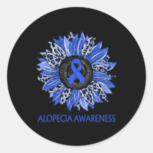 Sticker Rond Léopard Sunflower Alopecia Awareness Blue Ribbon