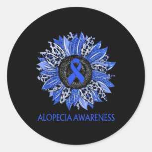 Sticker Rond Léopard Sunflower Alopecia Awareness Blue Ribbon