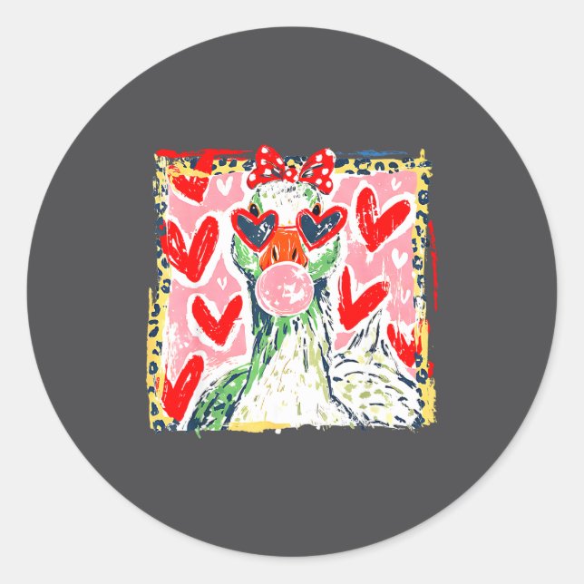 Sticker Rond Leopard Valentine's Day Goose Funny Cute Goose Hun (Devant)