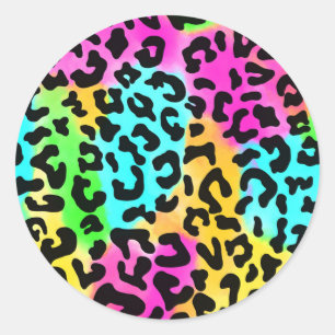 Sticker Rond Leopard Wild Cat Rainbow Motif, Leopard Cadeau
