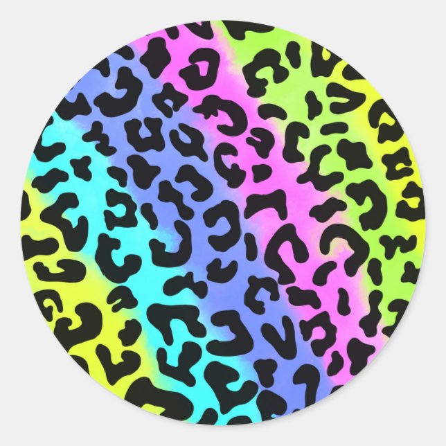 Sticker Rond Leopard Wild Cat Rainbow Motif, Leopard Cadeau (Devant)
