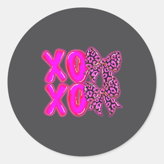 Sticker Rond Leopard Xoxo Coquette Bow Hearts Valentine's Day W (Devant)