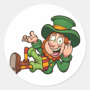 Sticker Rond leprechaun allongé dessin animé