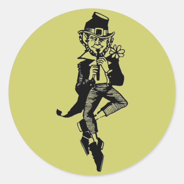 Sticker Rond Leprechaun avec Flûte (Devant)