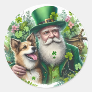 Sticker Rond Leprechaun Avec Stick Rond Chien