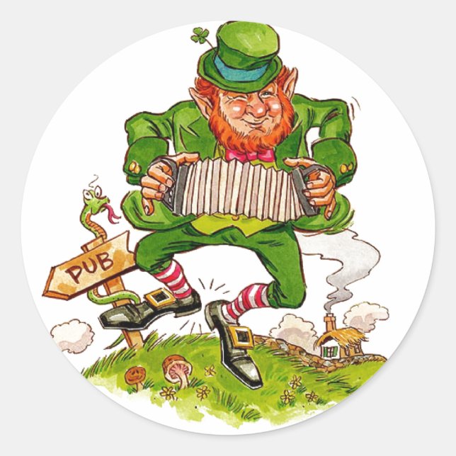 Sticker Rond Leprechaun en vert, Joyeuse Saint Patrick's Day (Devant)