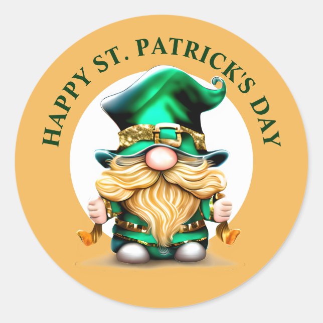 Sticker Rond Leprechaun gnome Happy St. Patrick's Day mignon fu (Devant)